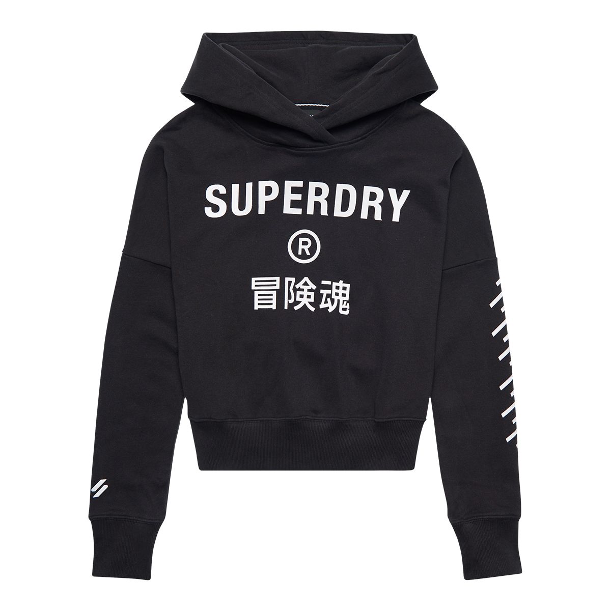 Superdry Women's Code Core Sport Crop Box Pullover Cropped Hoodie, 100% Cotton