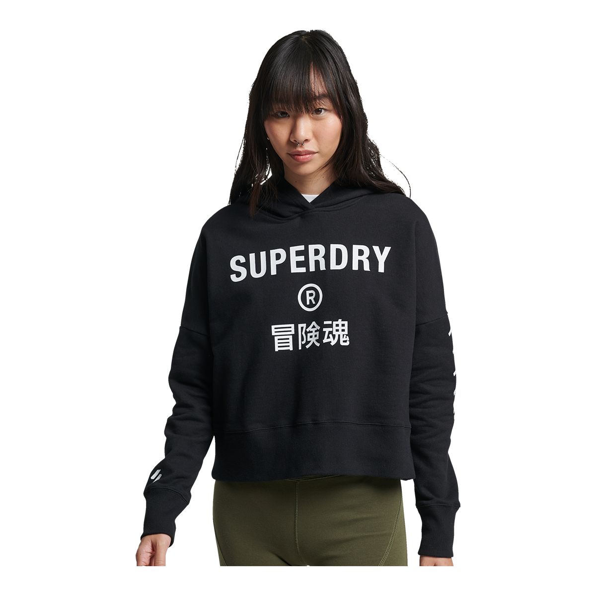 Superdry Women's Code Core Sport Crop Box Pullover Cropped Hoodie, 100% Cotton
