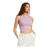 Reebok Women's Classics Ribbed Sleeveless Tank Crop Top Front_Angled_Right