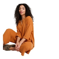 Everyday Sunday Women's Waffle Crop Wide Pants Front_Angled_Left