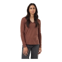 tentree Women's TreeBlend V-Neck Long Sleeve T-Shirt Front_Three_Fourths_Angled_Right