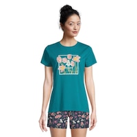 Woods Women's Cayley Floral Logo T Shirt Front_Flat
