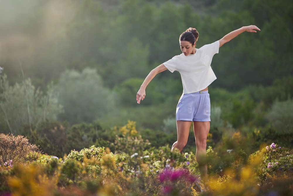 woman jumping in nature