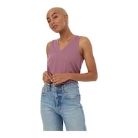 Tentree Women's TreeBlend V-Neck Tank Top Front_Angled_Left