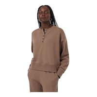 tentree Women's Treeterry Henley Sweatshirt Front_Angled_Left