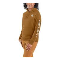 Carhartt Women's Relaxed Fit Graphic Pullover Hoodie Front_Three_Fourths_Angled_Left