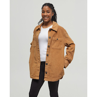 Tentree Women's Ecostretch Corduroy Shacket Front_Angled_Left