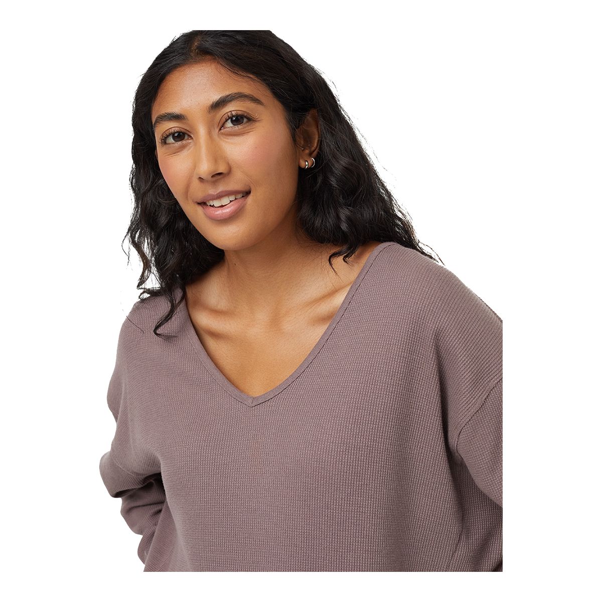 Tentree Women's TreeWaffle Deep V-Neck Long Sleeve T Shirt