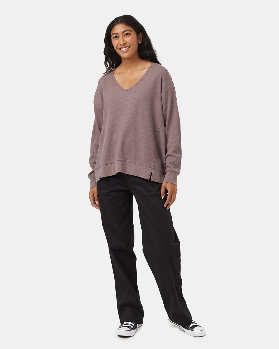 Tentree Women's TreeWaffle Deep V-Neck Long Sleeve T Shirt