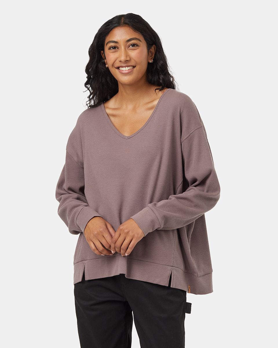 Tentree Women's TreeWaffle Deep V-Neck Long Sleeve T Shirt