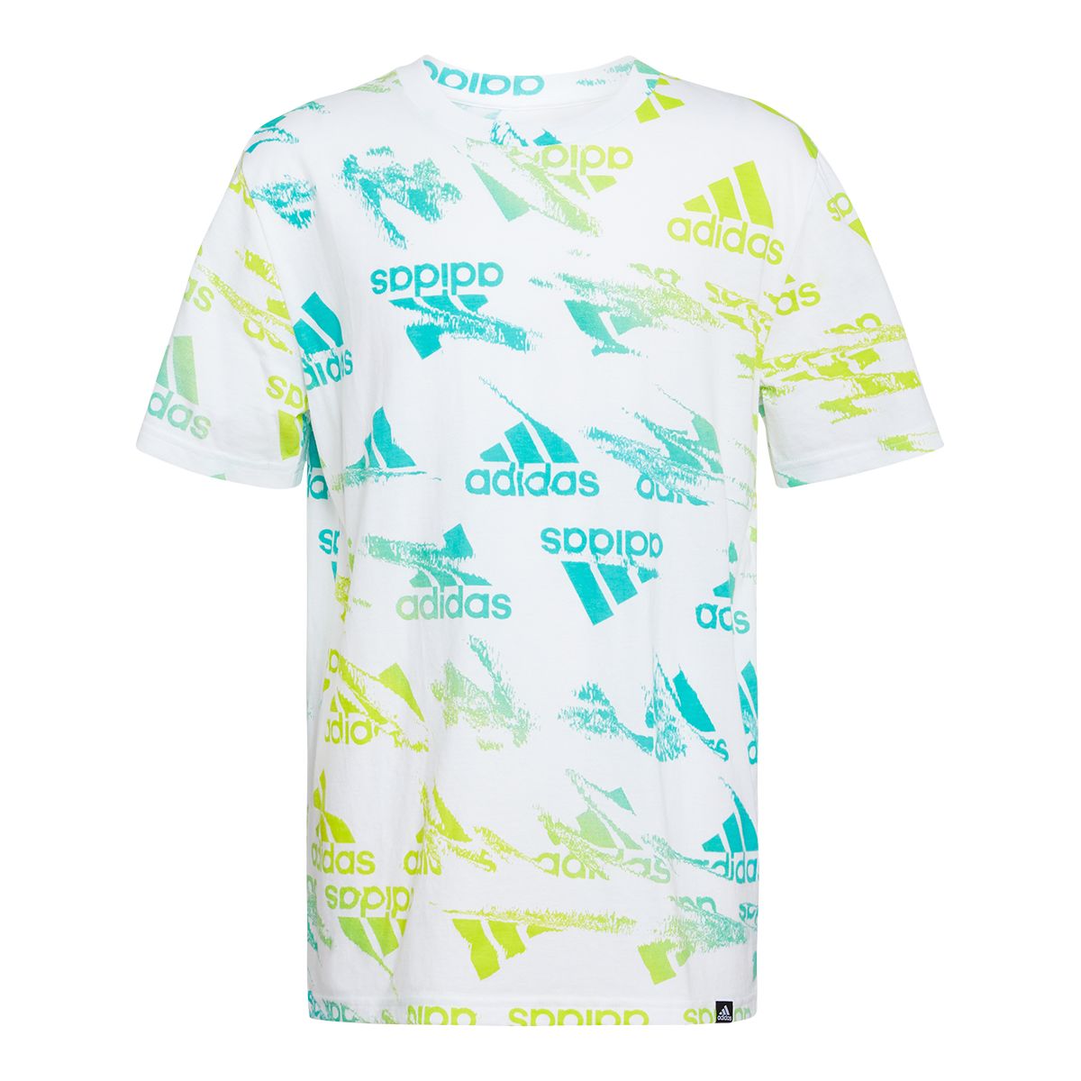 adidas Boys' Glitchy All Over Print Badge Of Sport T Shirt