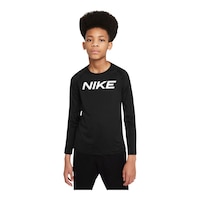 Nike Pro Boys' Dri-FIT Long Sleeve Shirt, Kids, Crewneck Front_Three_Fourths_Angled_Left