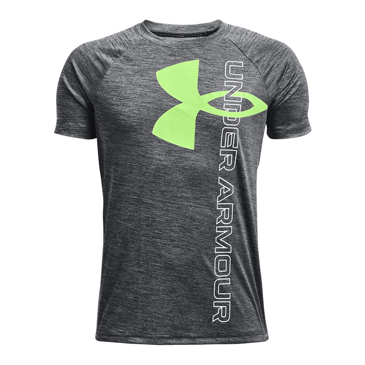 Under Armour Boys' Tech Split Logo Hybrid T Shirt, Kids, Crewneck, Quick Dry