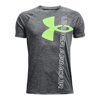 Under Armour Boys' Tech Split Logo Hybrid T Shirt, Kids, Crewneck, Quick Dry Front_Flat