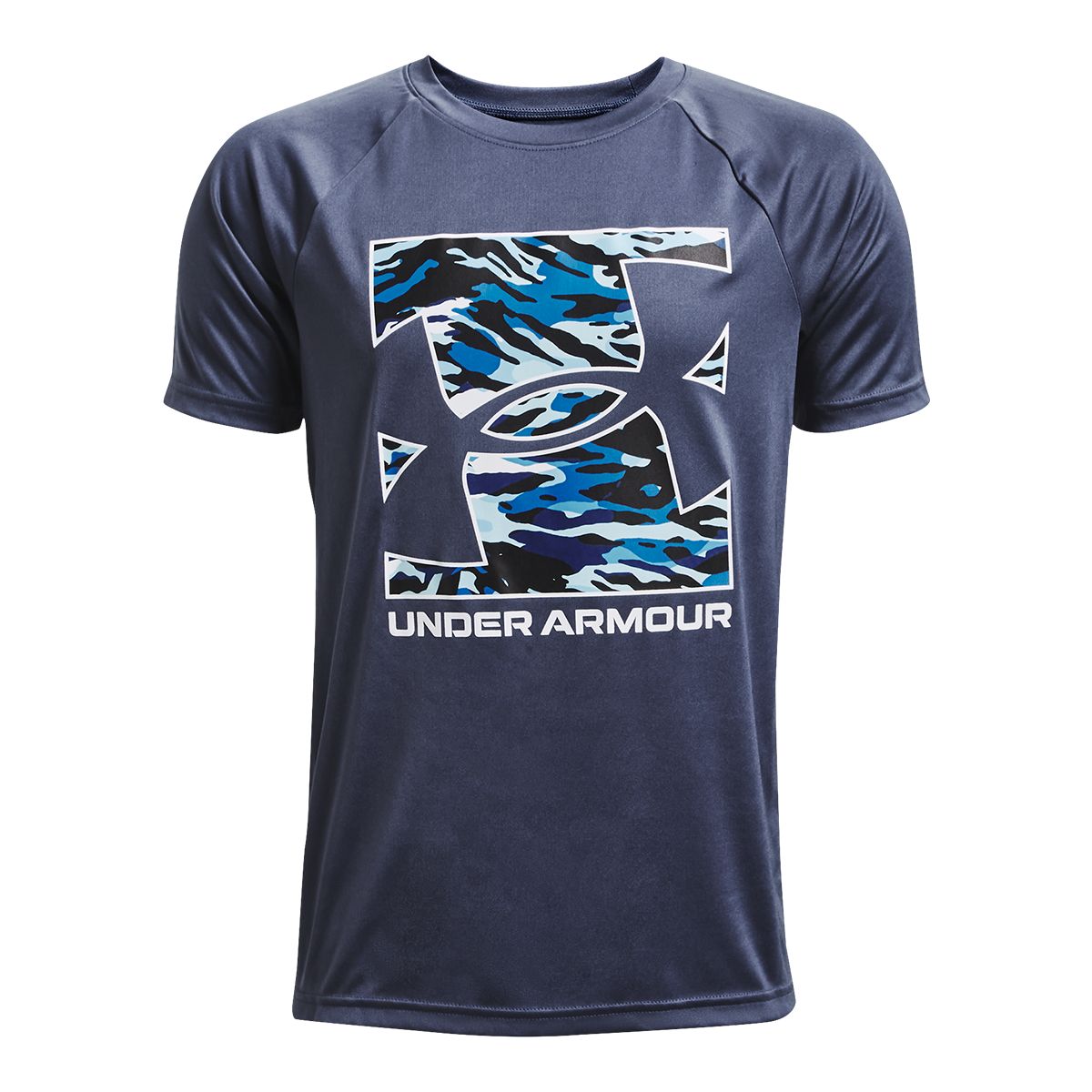 Under Armour Boys' Tech Box Logo Camo T Shirt, Kids, Crewneck, Quick Dry
