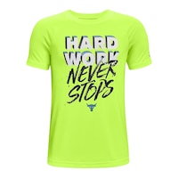 Under Armour Boys' Project Rock Tech Hardwork T Shirt, Kids, Crewneck, Quick Dry Front_Flat