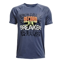 Under Armour Boys' Tech Record Breaker T Shirt, Kids, Crewneck, Quick Dry Front_Flat