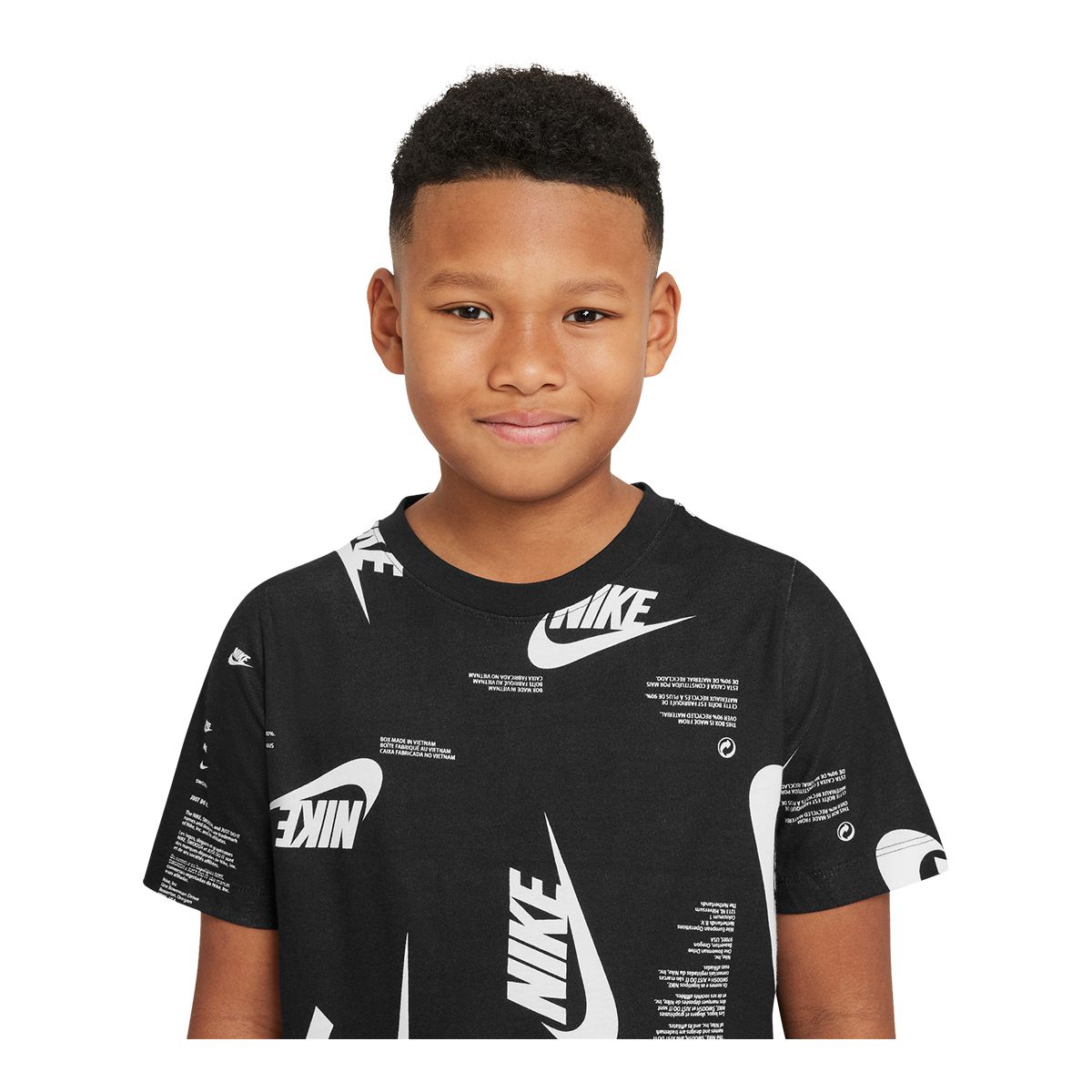 Nike Sportswear Boys' Brandmark All Over Print T Shirt, Kids', Crewneck, Cotton, Graphic