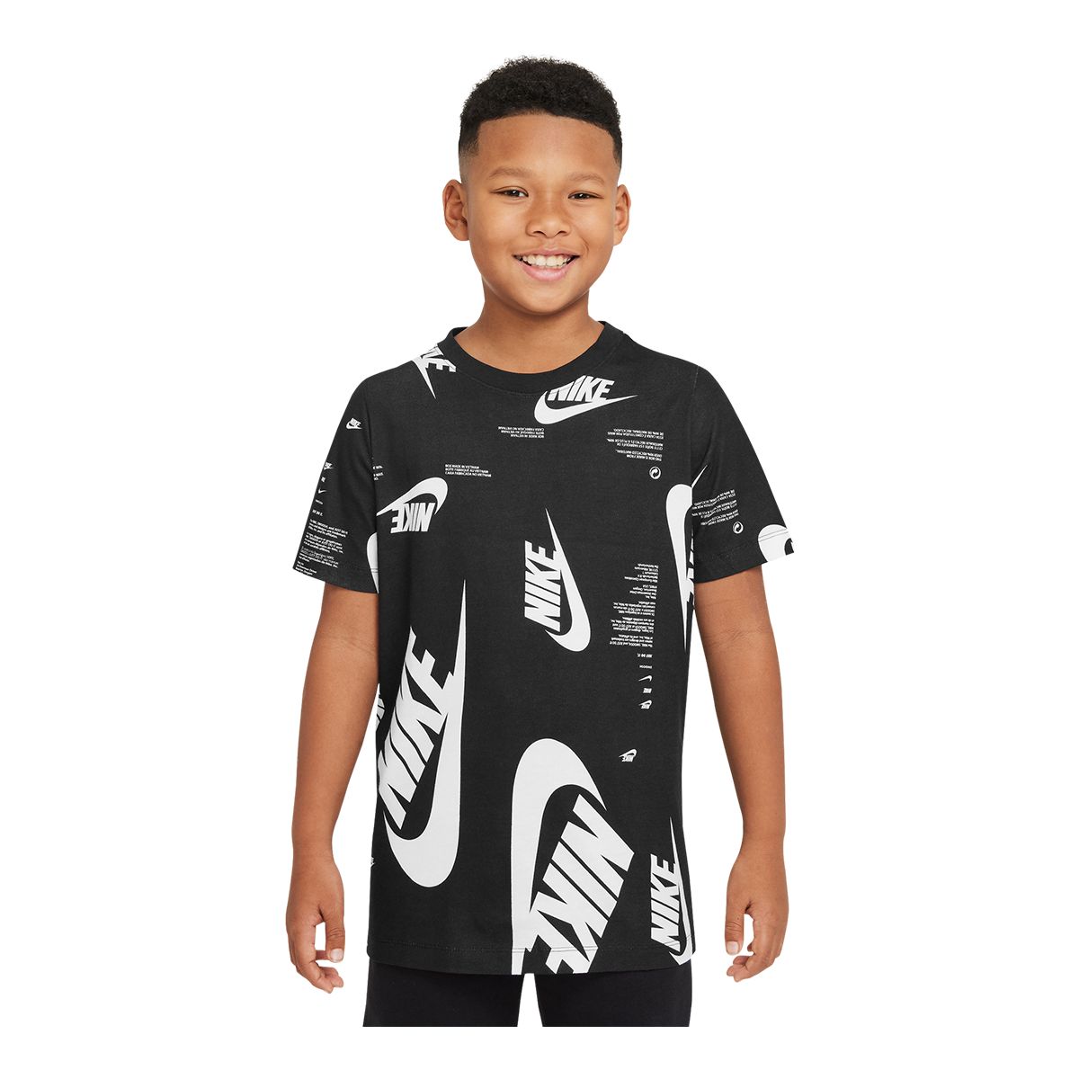 Nike Sportswear Boys' Brandmark All Over Print T Shirt, Kids', Crewneck, Cotton, Graphic