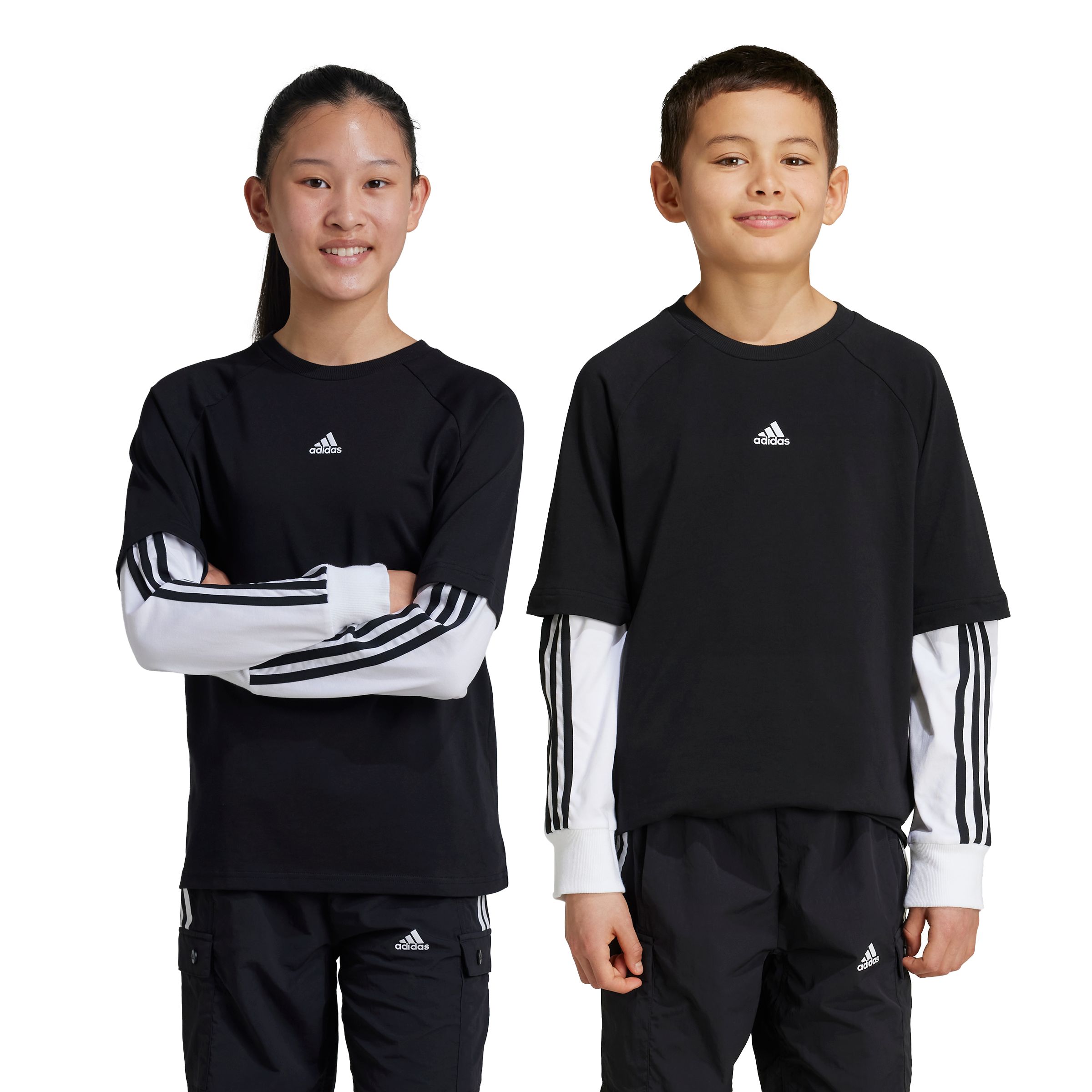 adidas Boys' 3-Stripe Jam Fooler Long Sleeve T Shirt