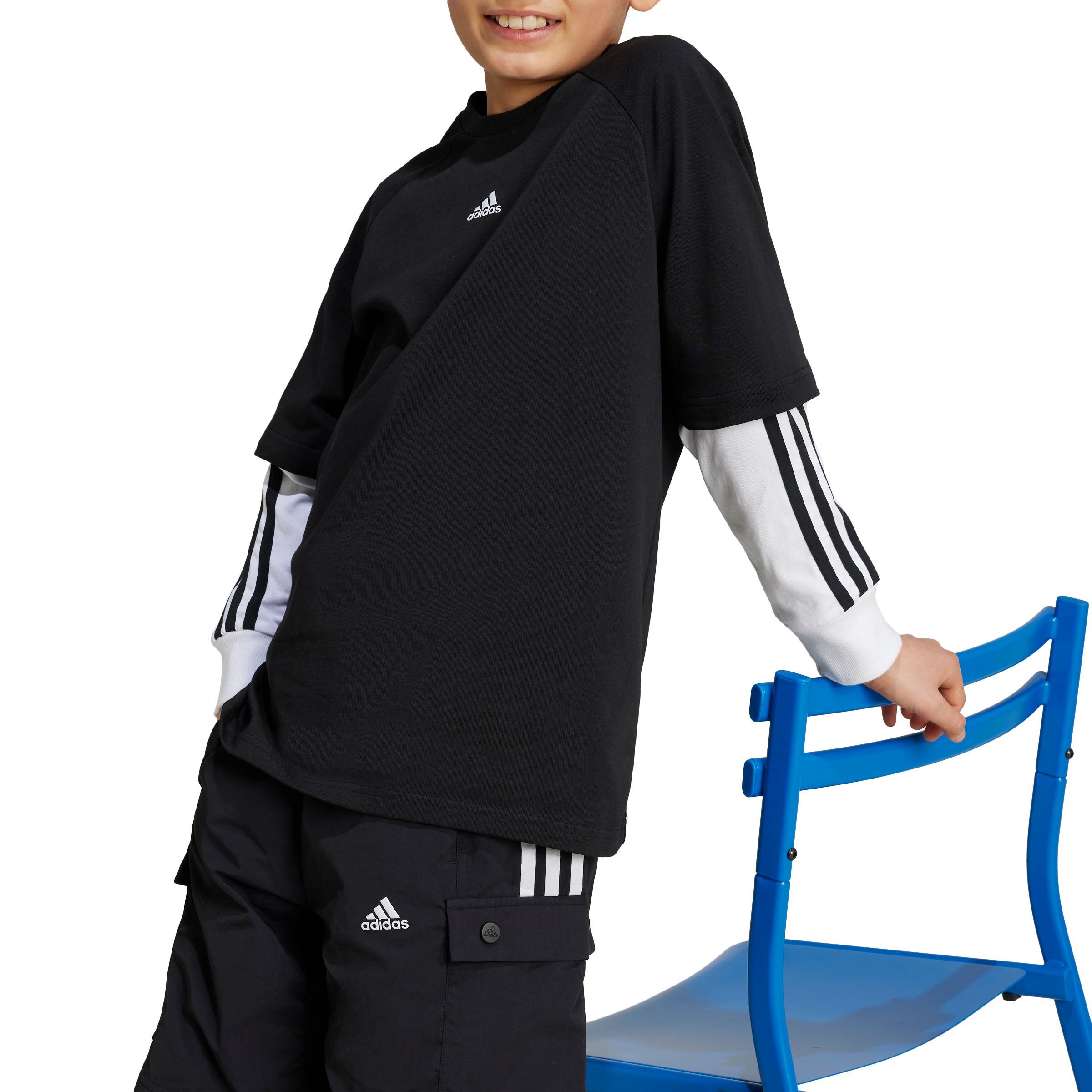 adidas Boys' 3-Stripe Jam Fooler Long Sleeve T Shirt