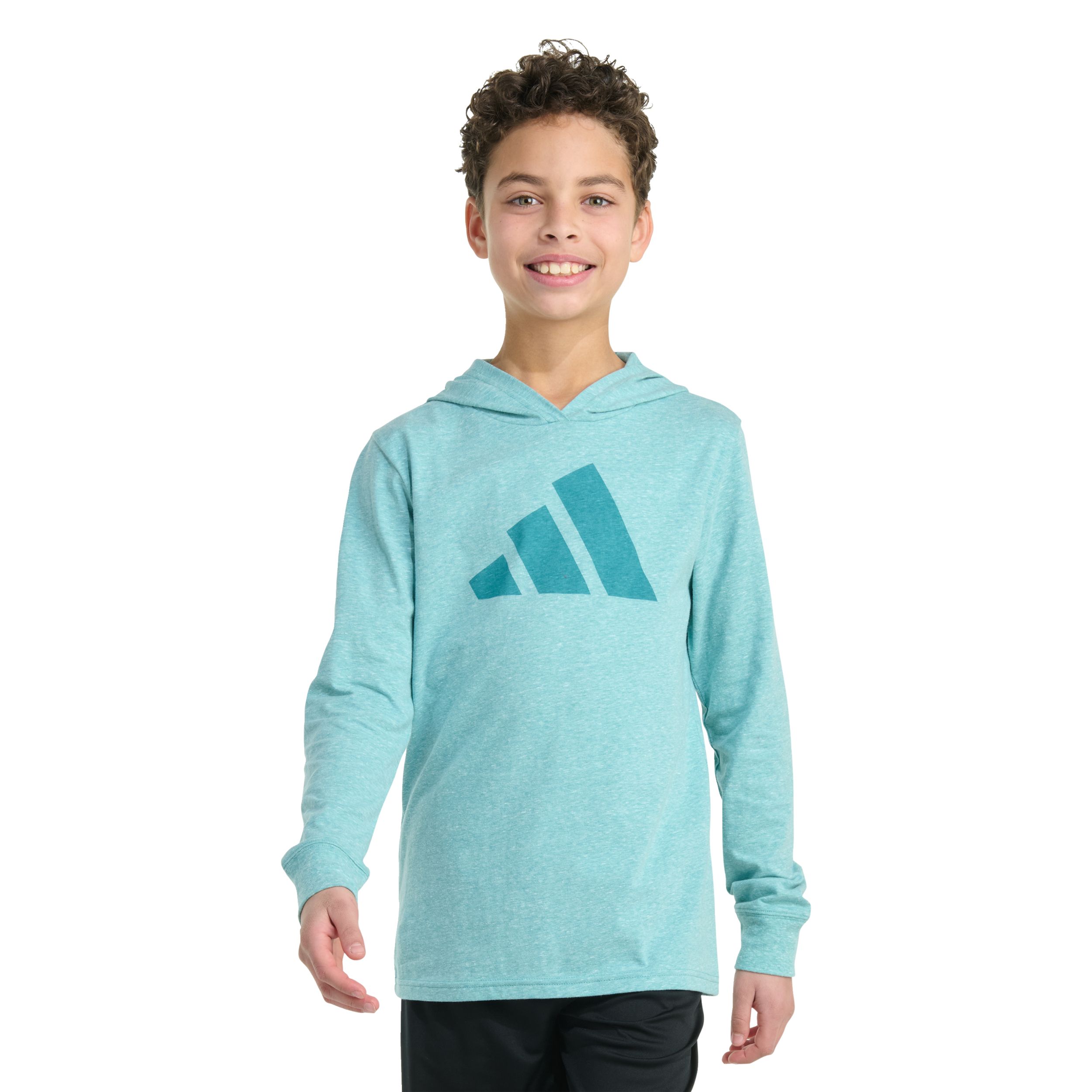 adidas Boys' Hooded Heather Long Sleeve Shirt