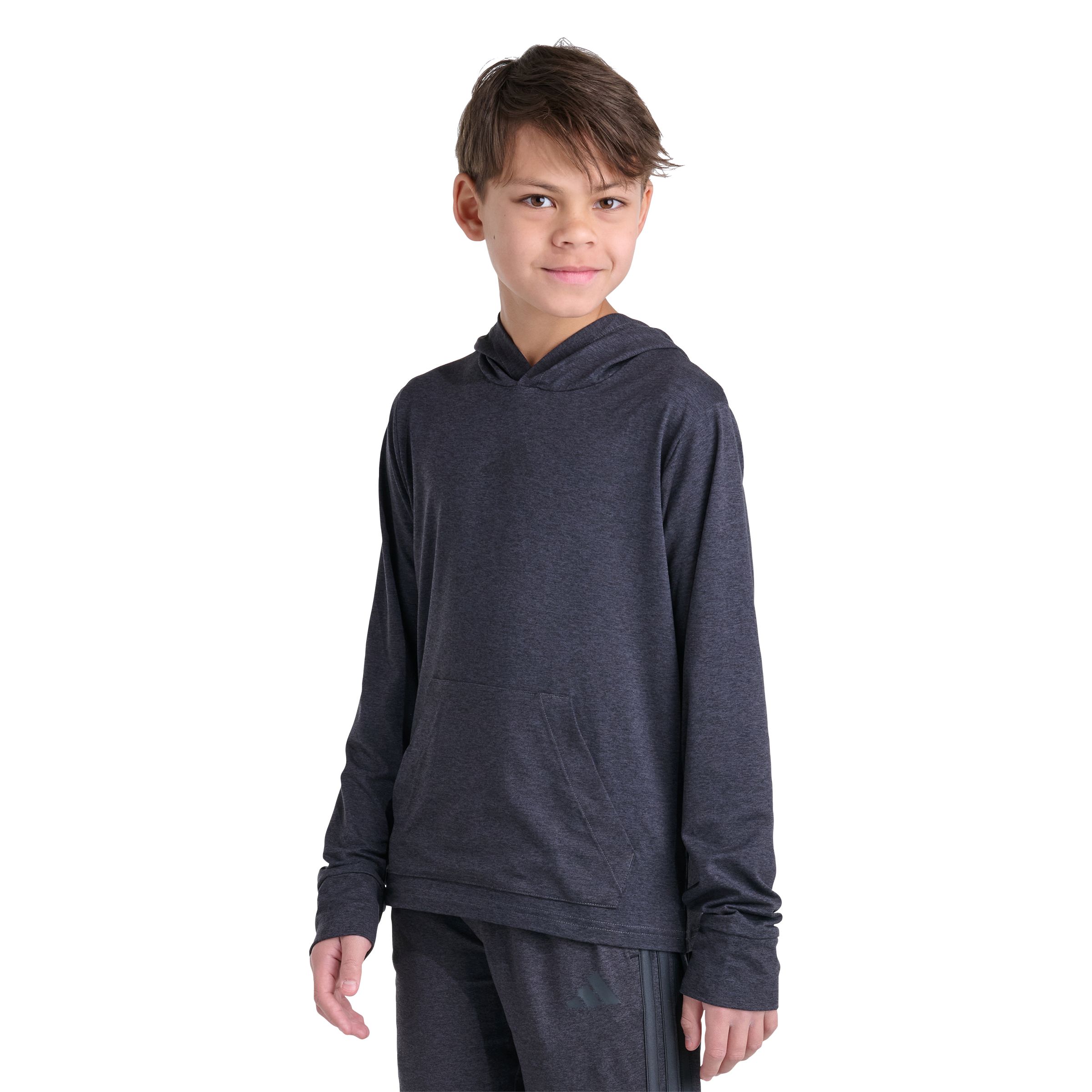 adidas Boys' Hooded Heather Long Sleeve Shirt