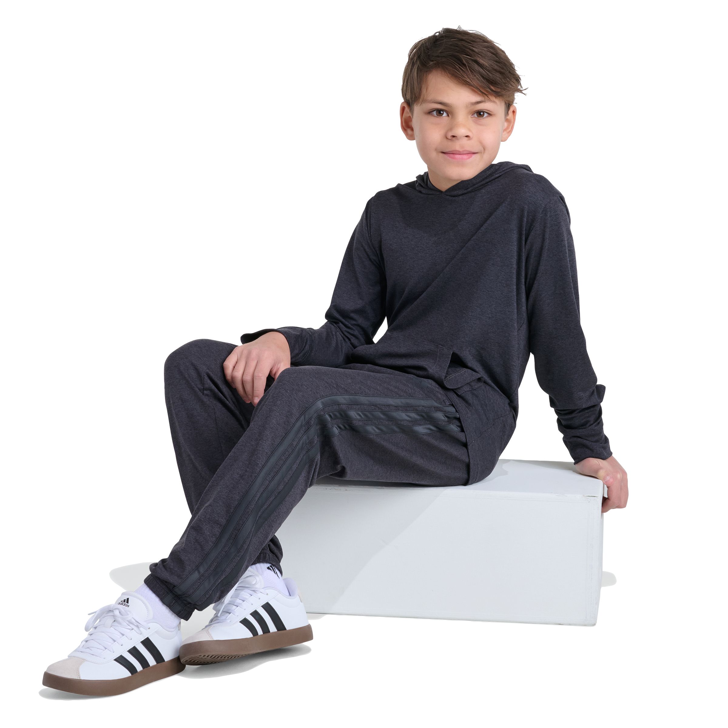 adidas Boys' Hooded Heather Long Sleeve Shirt