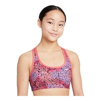 Nike Girls' Dri-FIT Swoosh All Over Print Reversible Sports Bra Front_Angled_Right