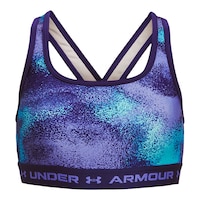 Under Armour Girls' Crossback Printed Medium Sports Bra Front_Flat