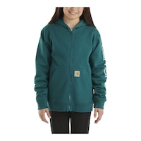 Carhartt Girls' Full Zip Logo Long Sleeve Hoodie Front_Flat