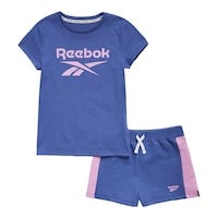 Reebok Girls' Lockup T Shirt And Stripe Shorts Set Front_Flat