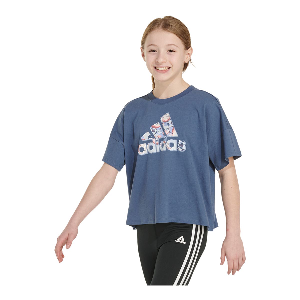 adidas Girls' All Over Print Loose Boxed Graphic T Shirt