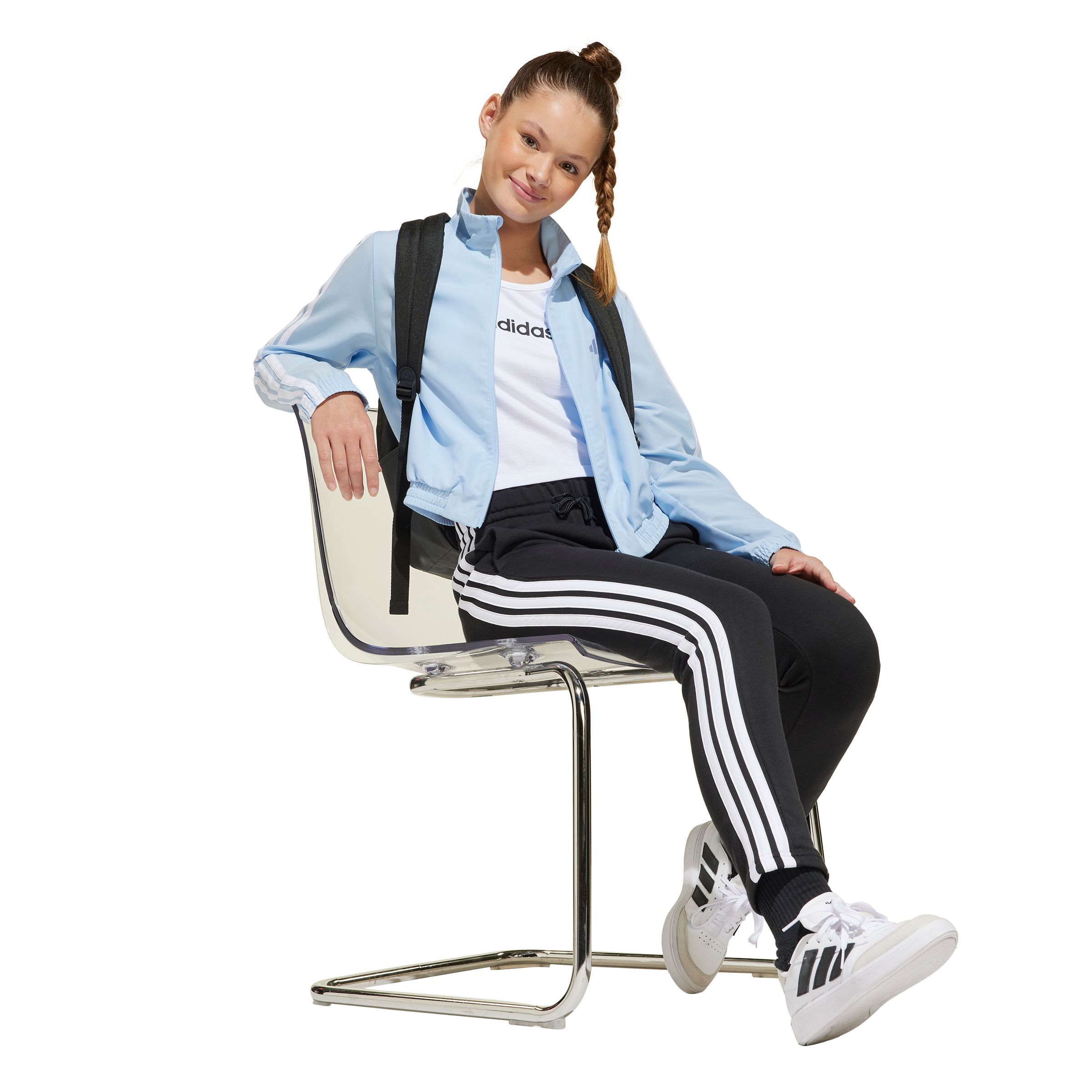 adidas Junior Girls' 3-Stripe French Terry Pants