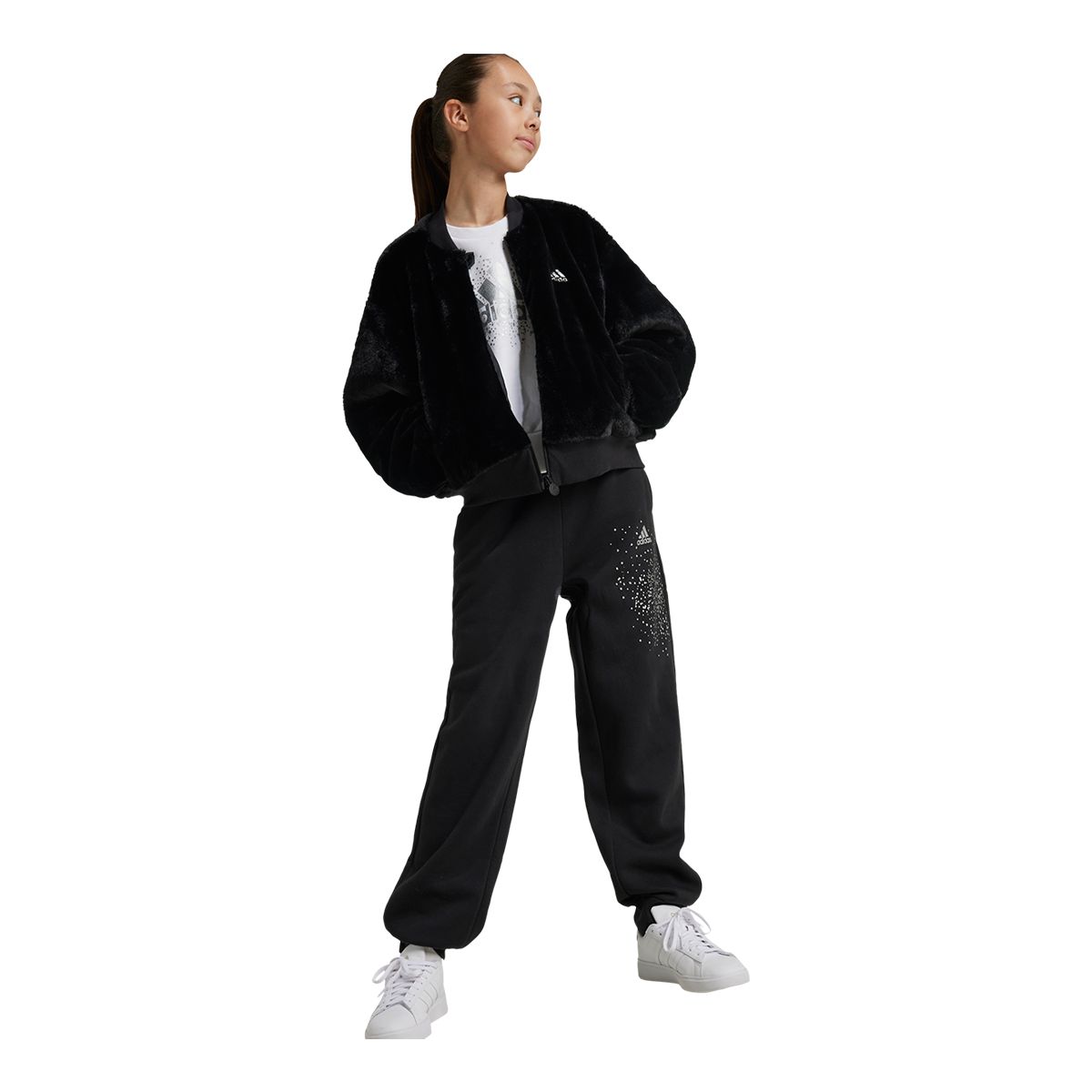 adidas Girls' Glam Fur Bomber Jacket