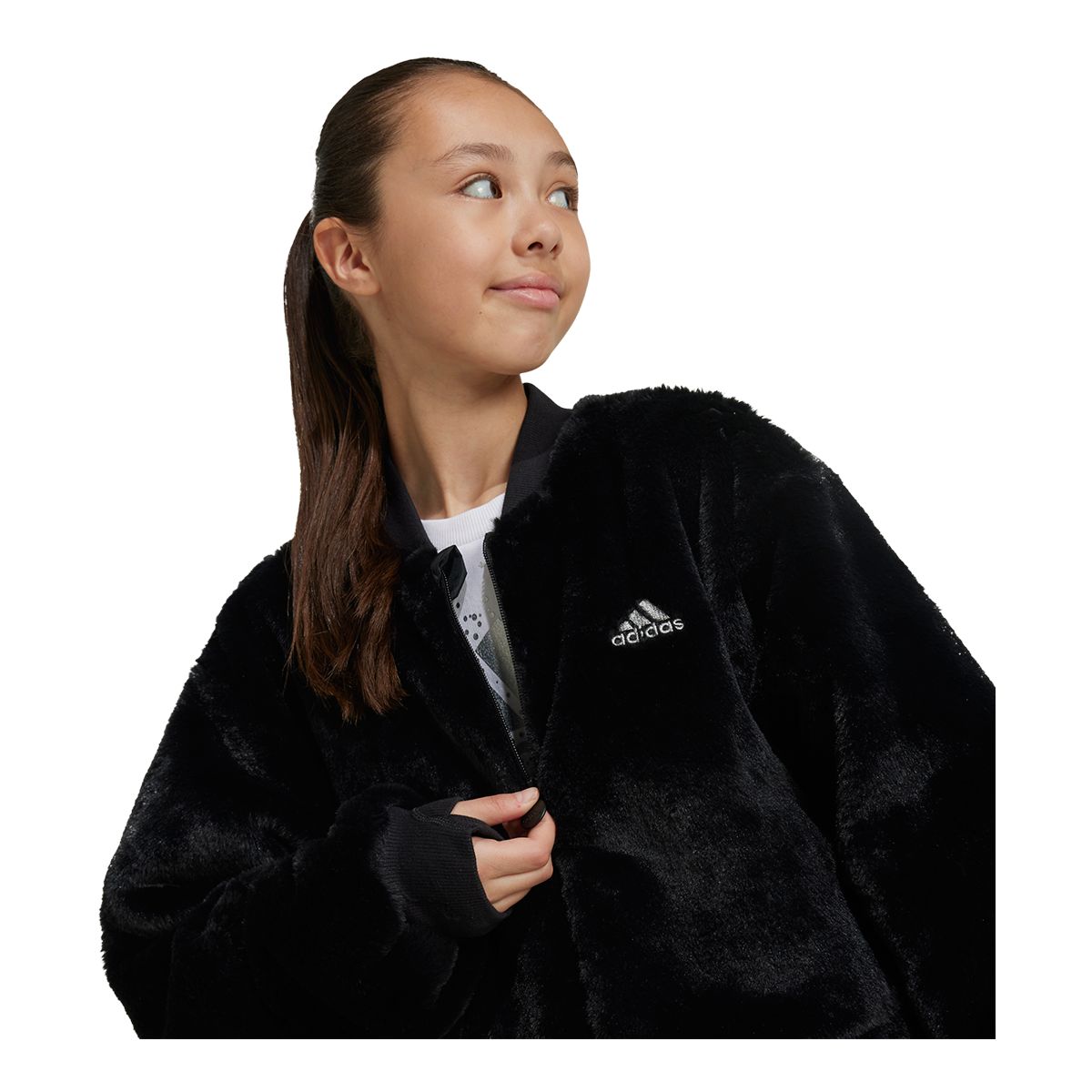 adidas Girls' Glam Fur Bomber Jacket