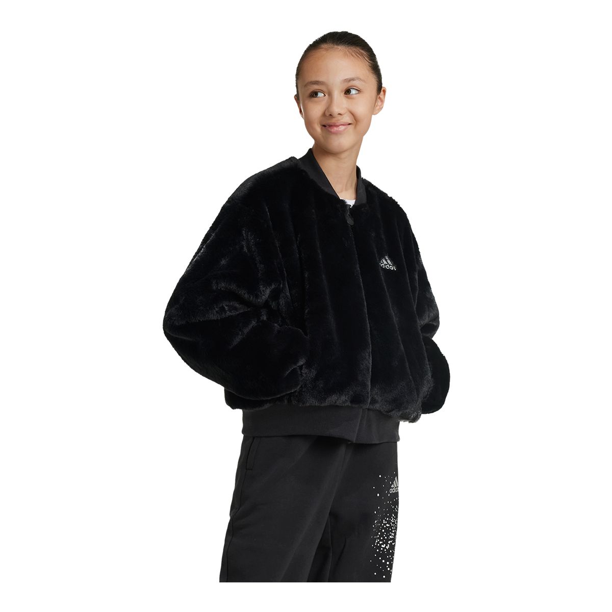 adidas Girls' Glam Fur Bomber Jacket