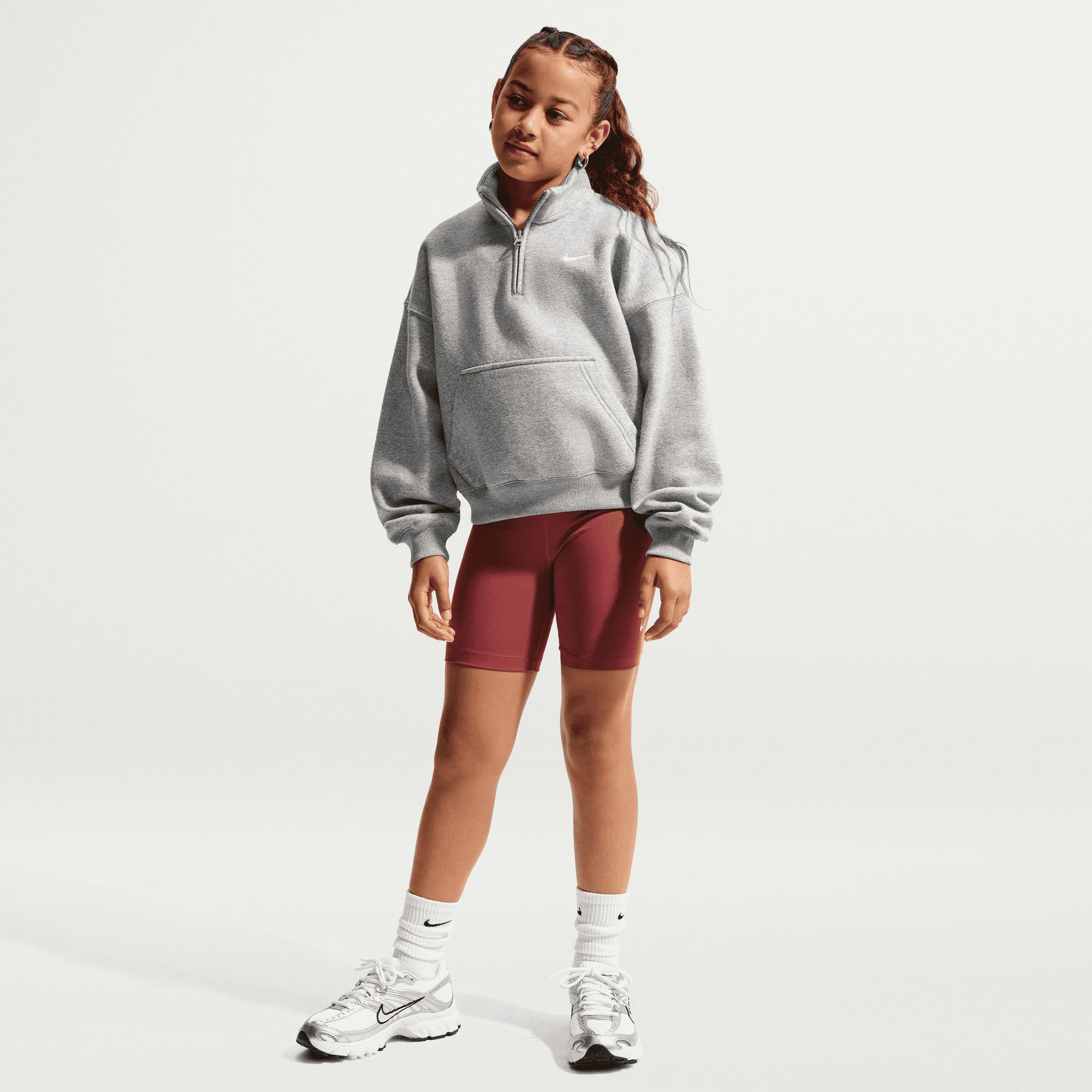 Nike Sportswear Girls' Studio 1/4 Zip Long Sleeve Fleece Top