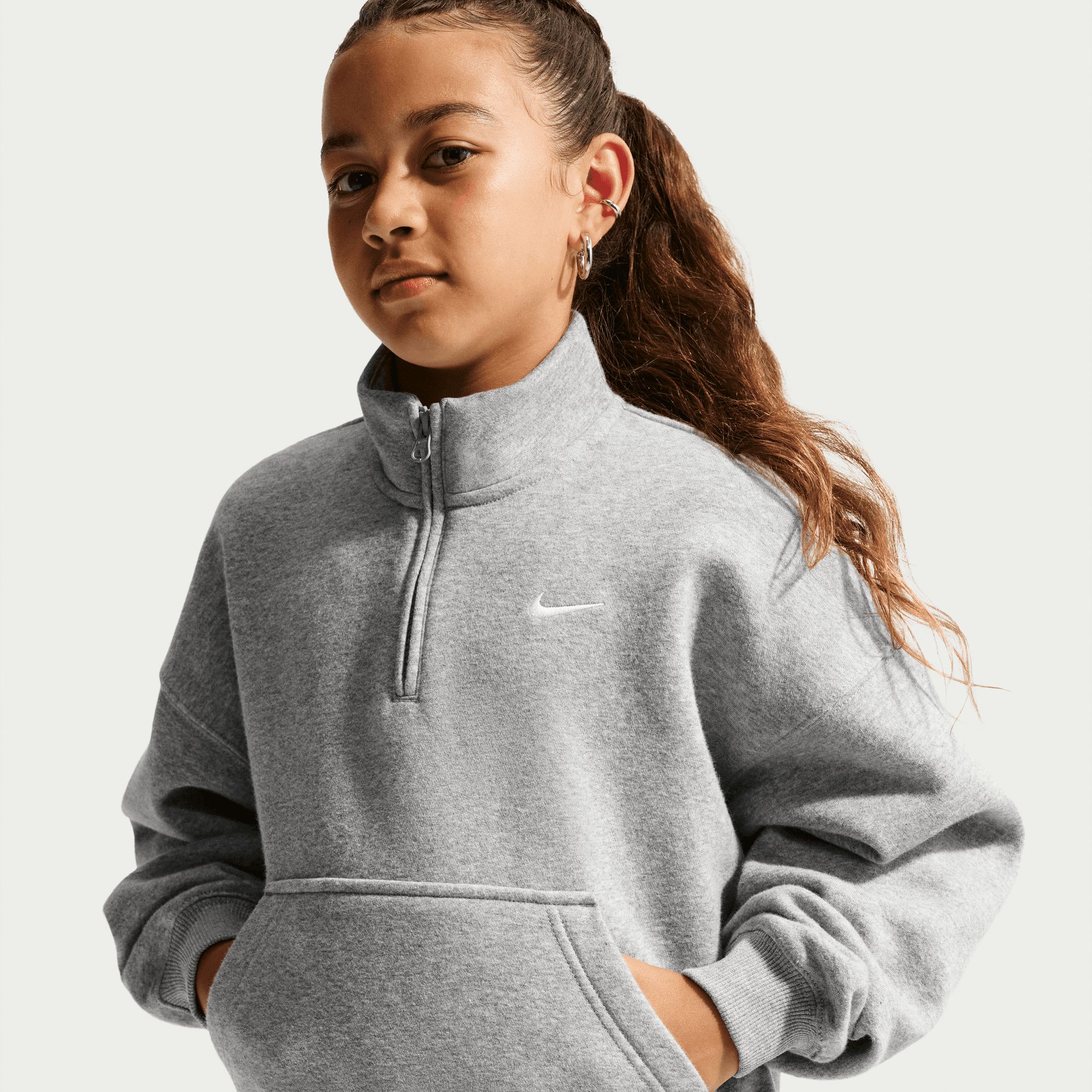 Nike Sportswear Girls' Studio 1/4 Zip Long Sleeve Fleece Top