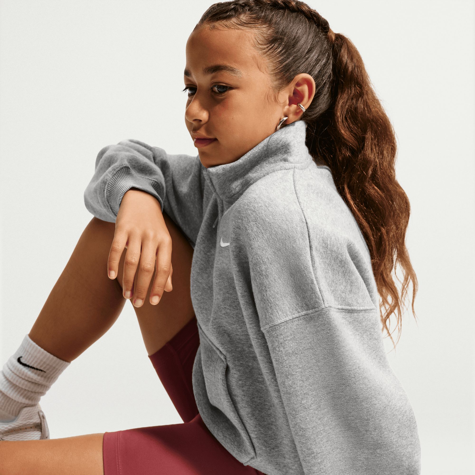 Nike Sportswear Girls' Studio 1/4 Zip Long Sleeve Fleece Top