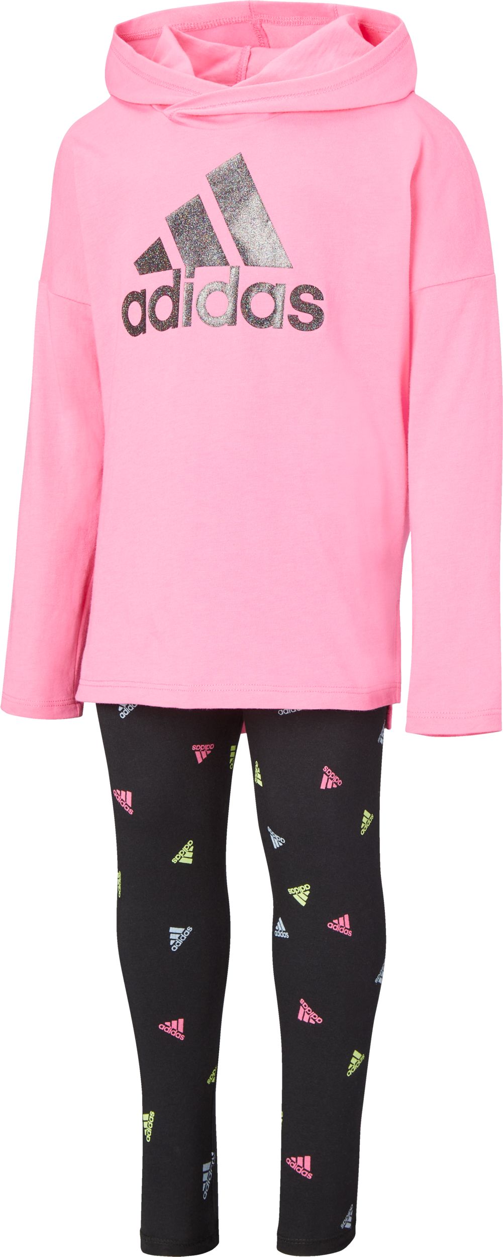 adidas Toddler Girls' 2-6X All Over Print Hooded Long Sleeve T Shirt Set