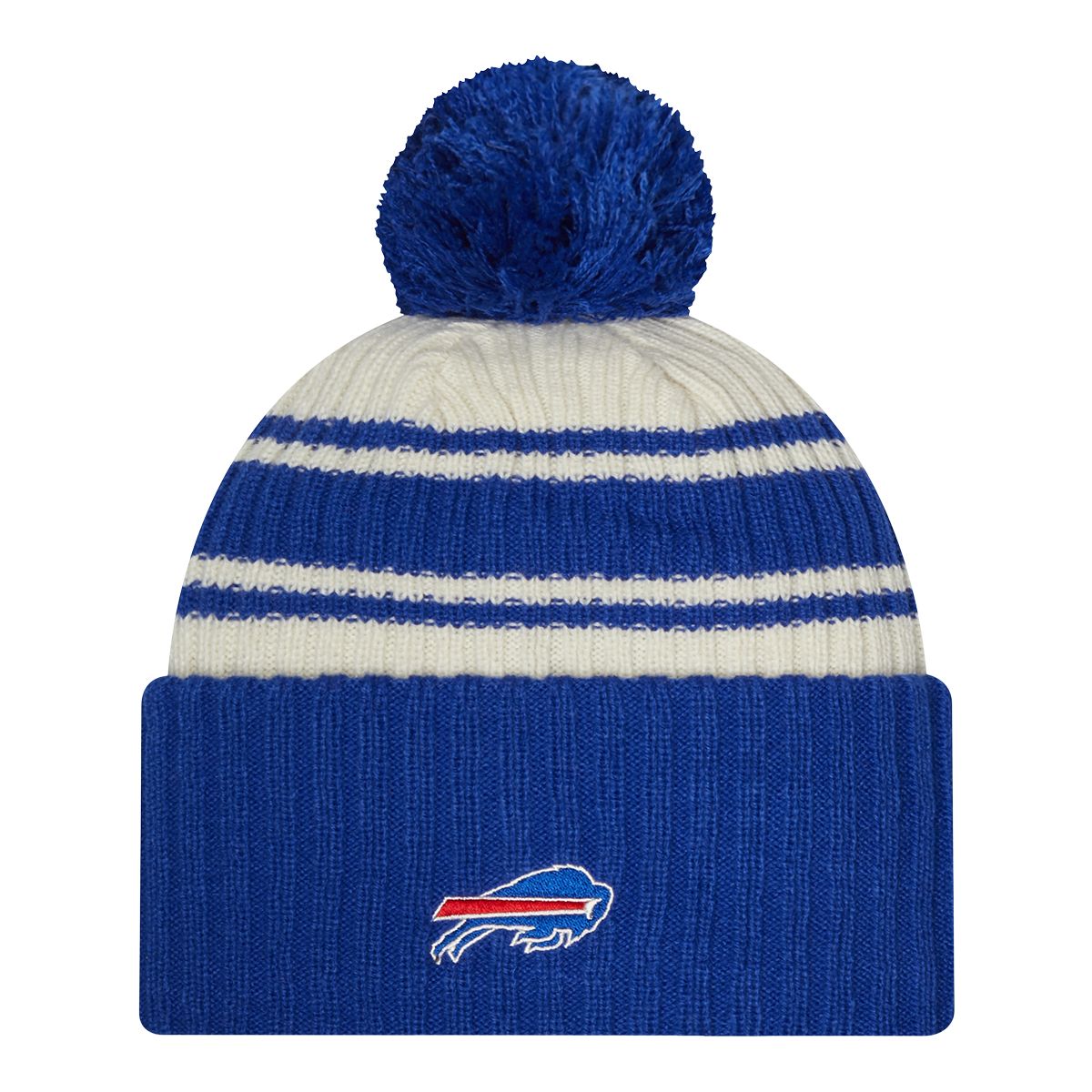 Buffalo Bills Throwback Women's Pom Knit Hat, White, NFL by New Era