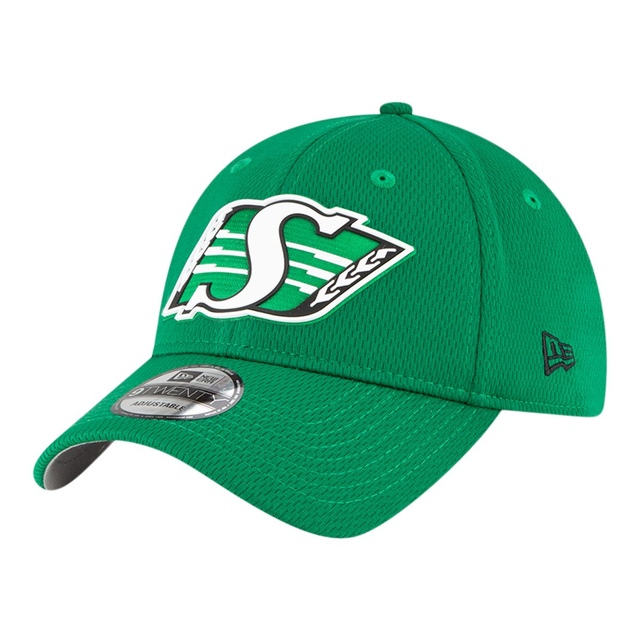 Saskatchewan Roughriders New Era Sideline 9TWENTY Relaxed Fit Adjustable Hat, CFL, Football Front_Angled_Left