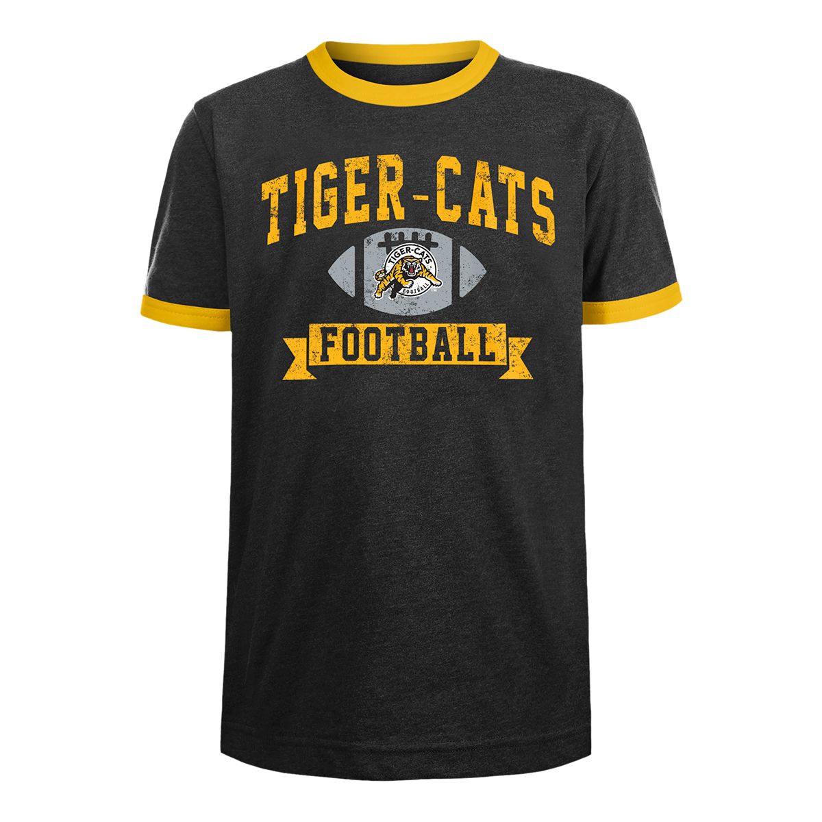 Image of Youth Hamilton Tiger Cats New Era Tiger Cats Heather Ringer T Shirt