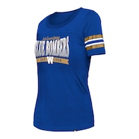 Winnipeg Blue Bombers New Era Women's Stripe Sleeve Yoke T Shirt Front_Angled_Left