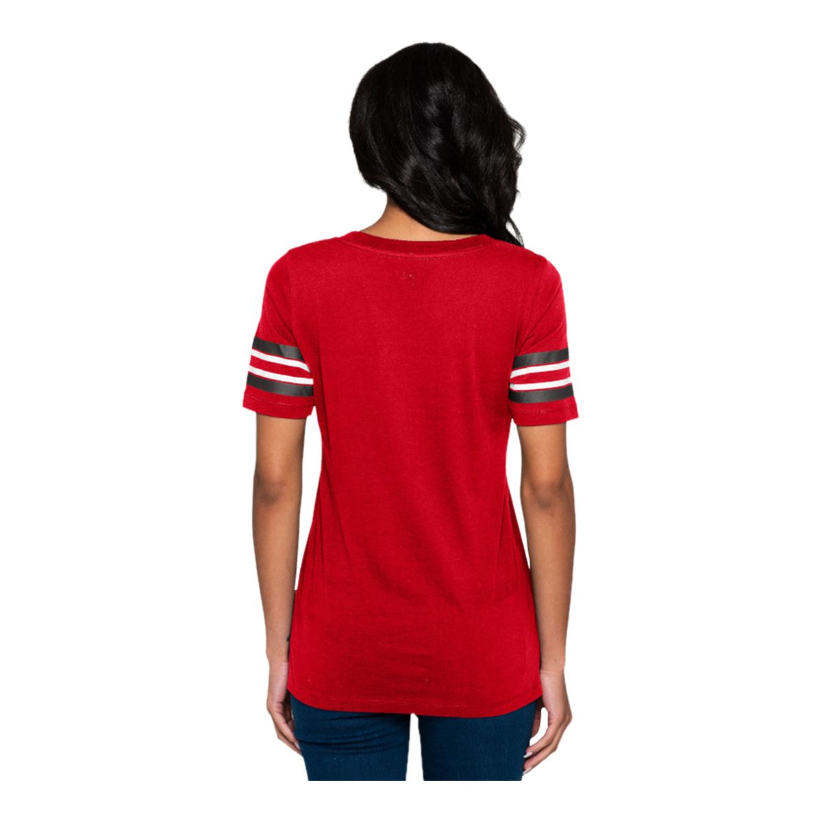 Calgary Stampeders New Era Women's Stampeders Stripe Sleeve Yoke T Shirt
