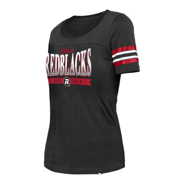 Ottawa Redblacks New Era Women's Stripe Sleeve Yoke T Shirt