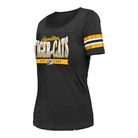 Hamilton Tiger Cats New Era Women's Stripe Sleeve Yoke T Shirt Front_Angled_Left