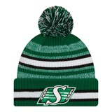 Saskatchewan Roughriders New Era Sideline Striped Pom Knit Hat Front_Flat