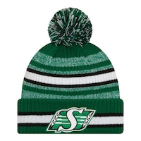 Saskatchewan Roughriders New Era Sideline Striped Pom Knit Hat Front_Flat